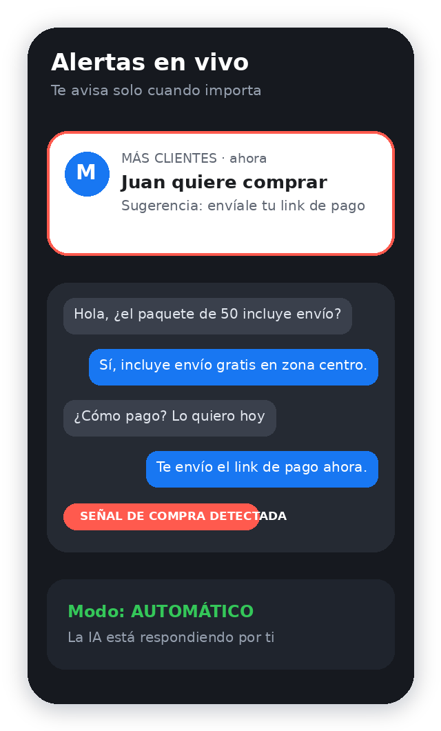 Alerta de venta en MÁS CLIENTES