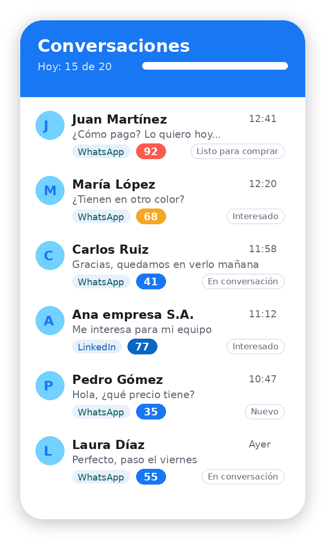 Panel de conversaciones de MÁS CLIENTES